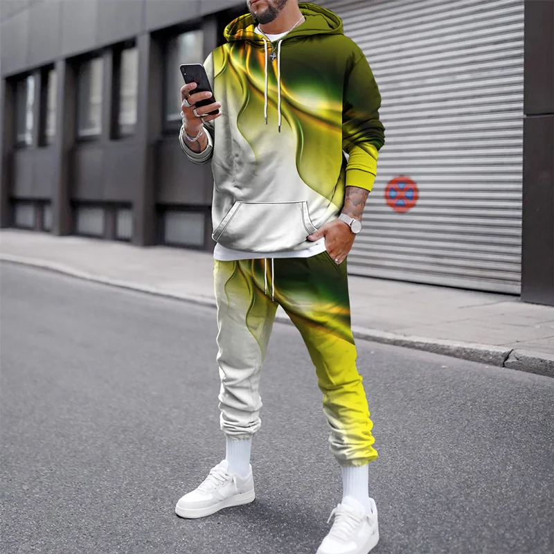 2022 Man Hoodie Set Color Stripe Pattern Hoodie Tracksuit Men Clothing Sets Autumn Winter Sweatpants Male Sweatshirt Suit
