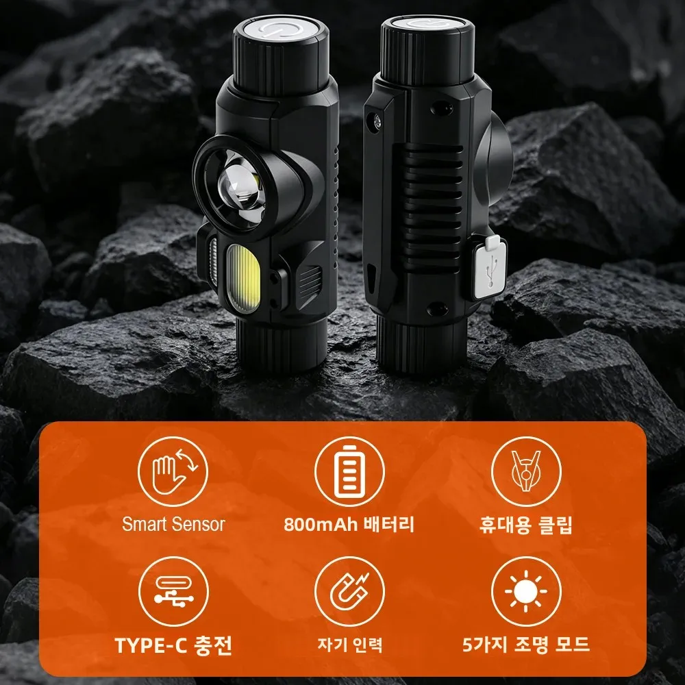 BORUiT 강력한 LED 헤드램프 모션 센서 타입-C 충전식 마그네틱 클립 헤드 라이트 캠핑 야외 손전등