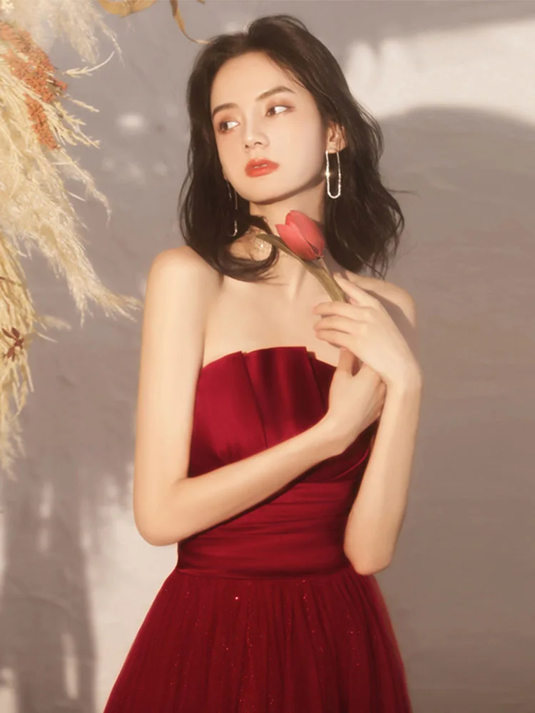 New sweet wine lady girl women princess bridesmaid banquet party ball prom dress gown
