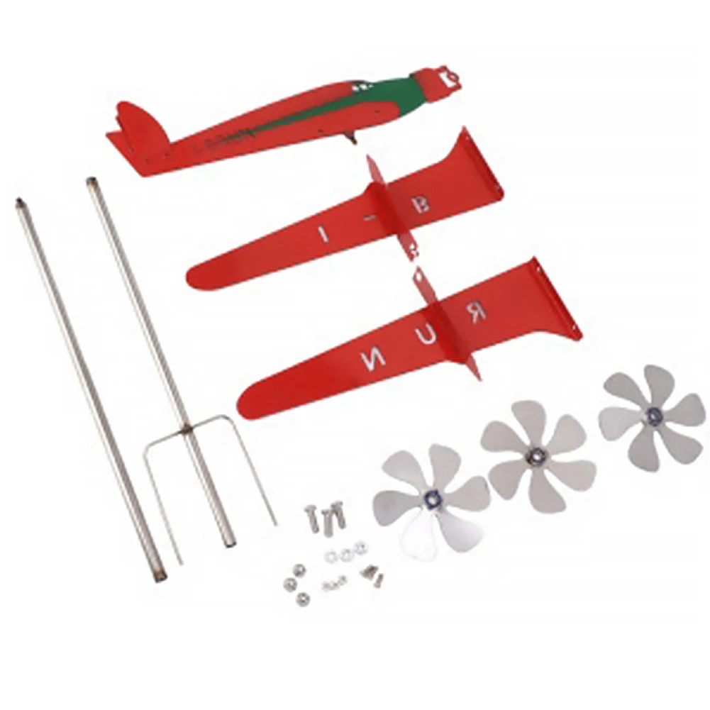 

3D Plane Garden Weather Vane Plug Decor Anti-corrosion Metal Airplane Wind Rotator Weatherproof Ornaments for Family Courtyards