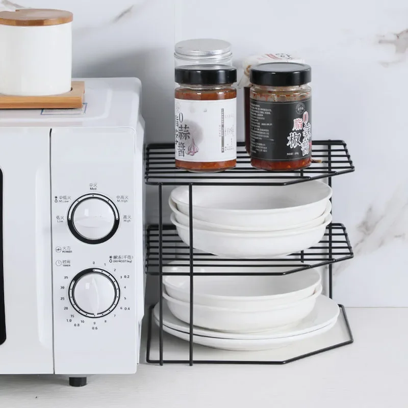 Kitchen Seasoning Corner Shelving Pot Non Punching Portable Storage Table Food Sundries Organizer Rack Kitchen Bathroom Holder 2