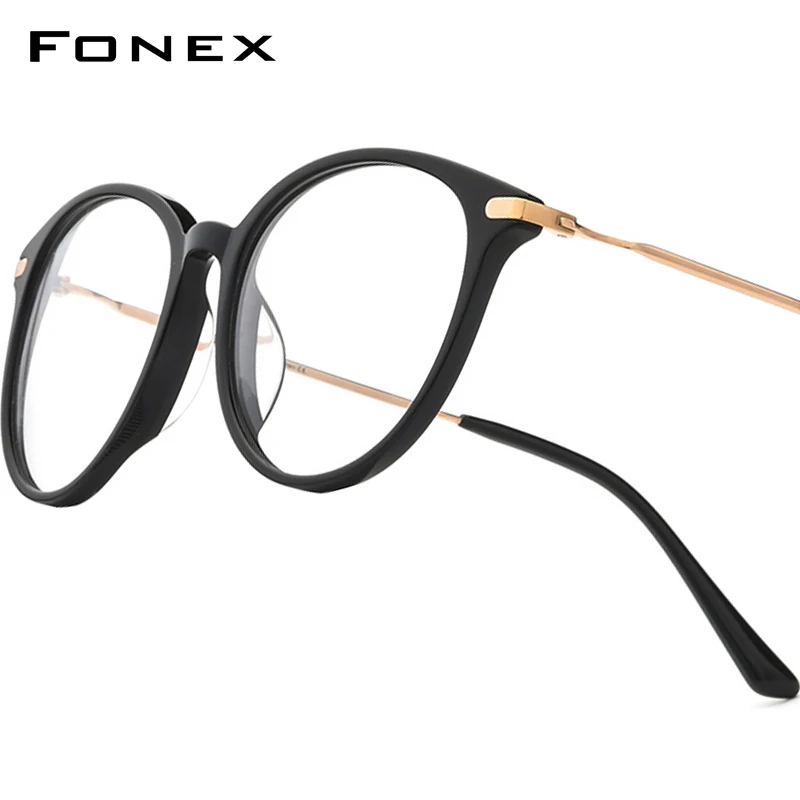 FONEX Acetate Titanium Glasses Frame Women Brand Design Vintage Retro Round Eyeglasses Men Spectacles Japanese Eyewear 85669 eyeglasses frames eyewear frames women glasses fashion eyeglasses