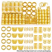 110 Pcs Gold Hair Jewelry for Braids and Dreadlocks - Metal Rings, Cuffs, Clips Accessory Decorations - Golden Yellow