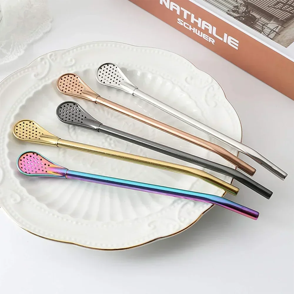 Reusable 304 Stainless Steel Drinking Straws Washable Yerba Mate Spoon Filter
