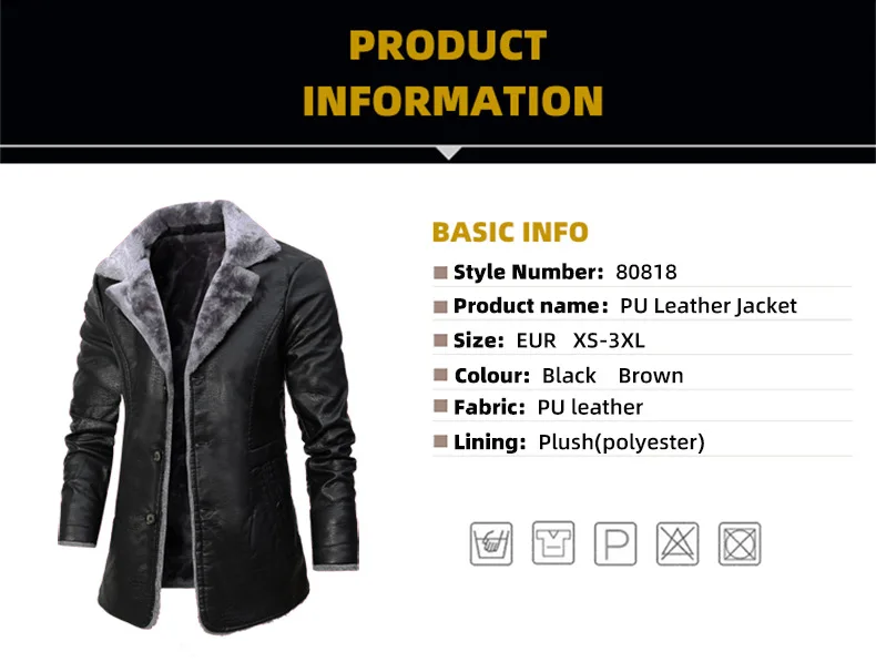 winter jacket for men winterjacke herren lederjacke herren Winter warme Fleece Lederjacke Mode Business lässig mittleren langen Anzug Kragen Herren Wind jacke Pu Lederjacke Mäntel – Detail 3