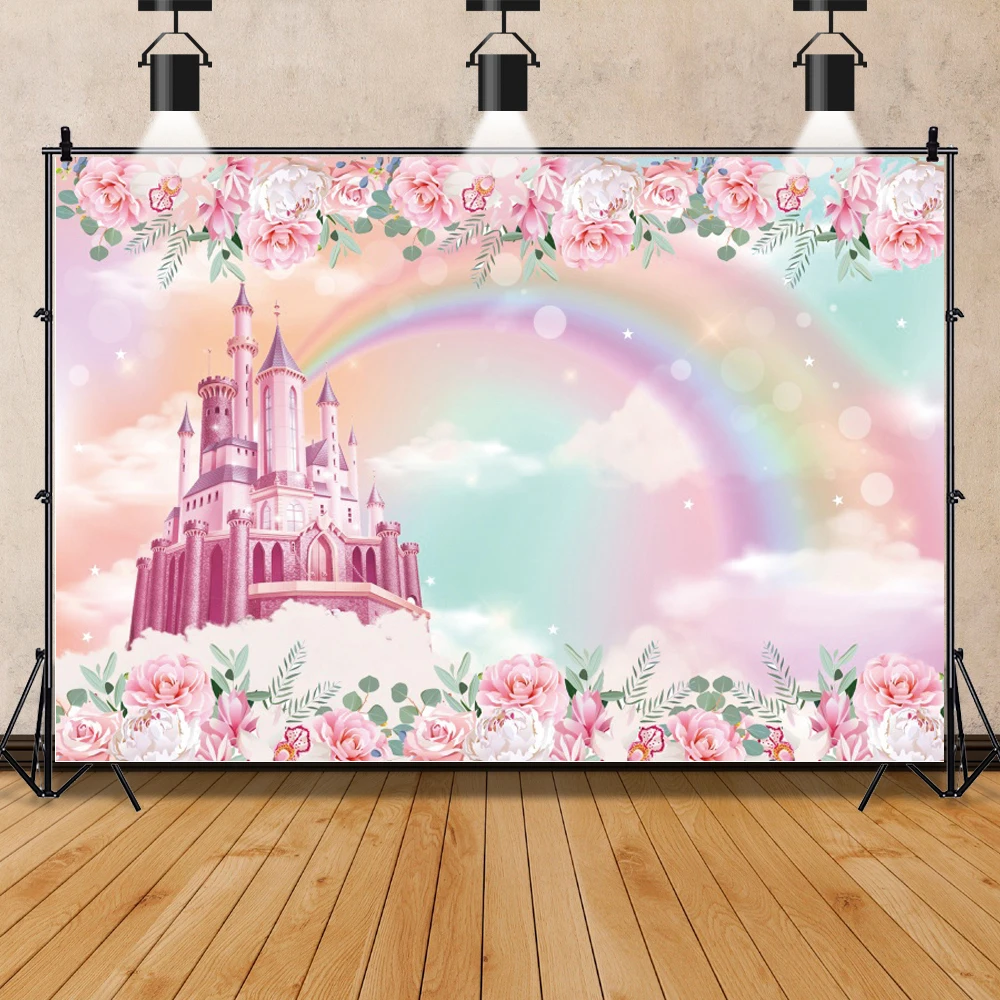 Dreamy Castle Princess Girl 1st Birthday Boho Backdrop For Photography Unicorn Carriage Baby 1st Birthday Baby Shower Background photo backdrop