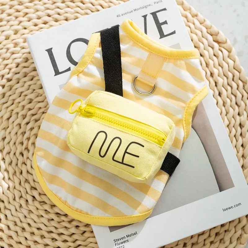 

Zipper Backpack Puppy Vest Summer Thin Dog Stripe Clothing Fashionable Teddy Two Legged Pullover Pet Supplies