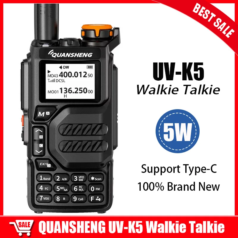 

QUANSHENG Walkie Talkie UV-K5 Handheld Two Way Radios 50-600MHz 200Ch 5W Air Band UHF VHF DTMF FM NOAA Wireless Frequency Copy