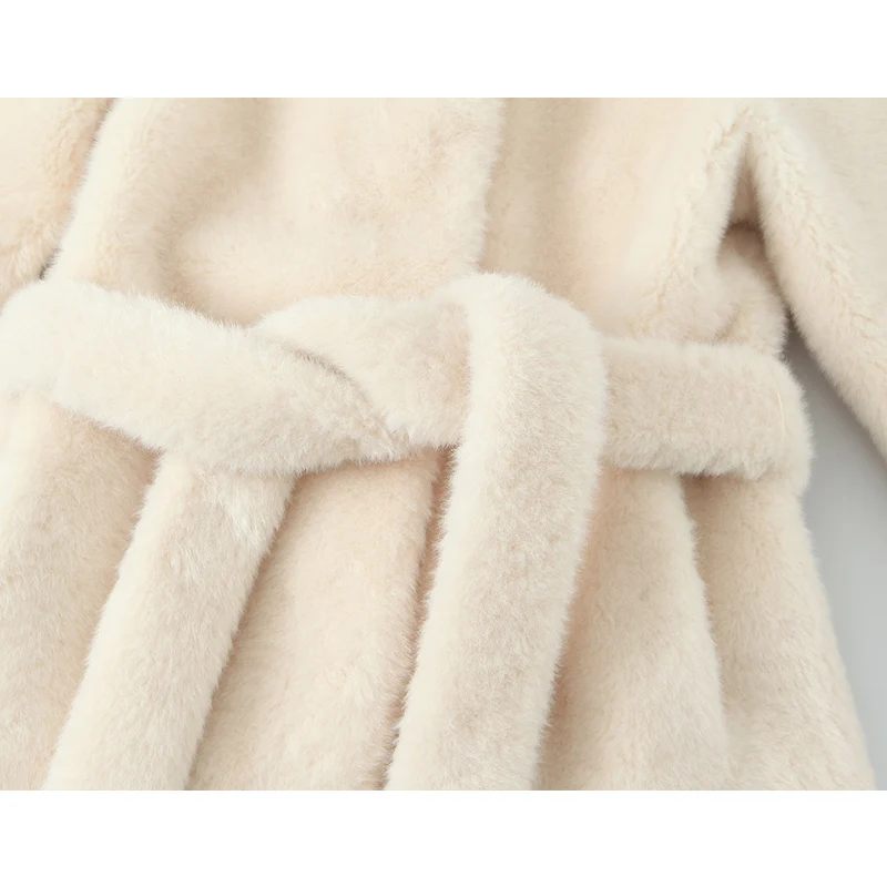 Luxury Solid Belted Faux Fur Coat Women Thick Warm Fluffy Plush Jacket Chic Ladies Street Fashion Winter Overcoats Outfits