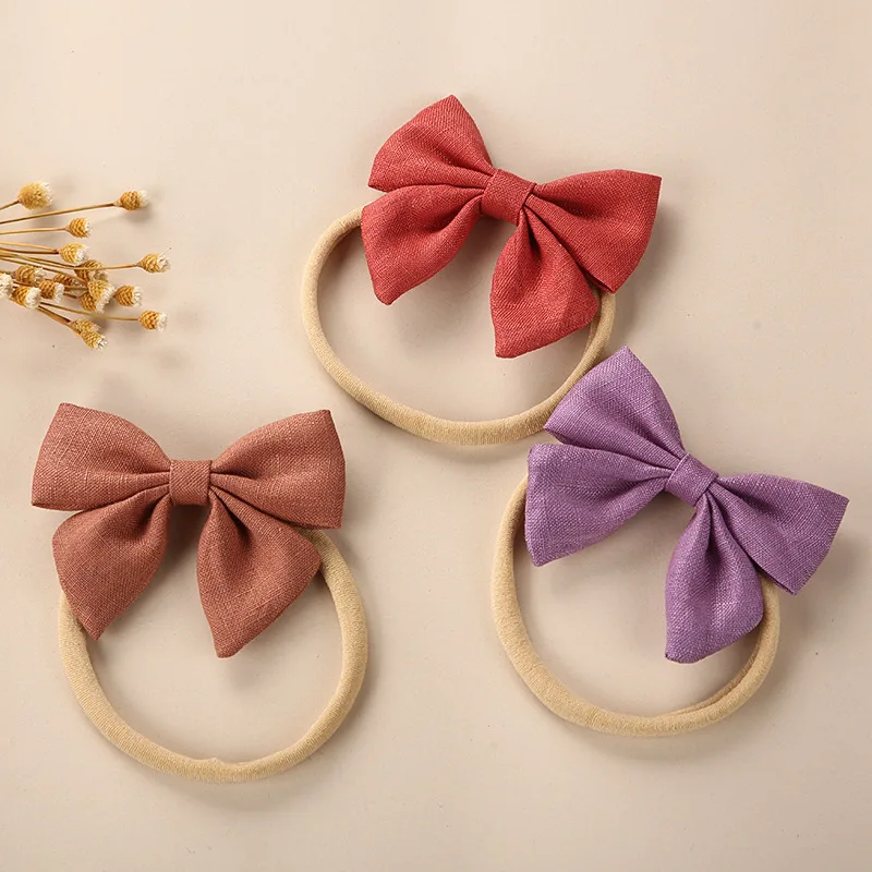 

Baby Headband Linen Bow Ribbon Handmade DIY Toddler Infant Kids Hair Accessories Girl Newborn Bows Bandage Headwear