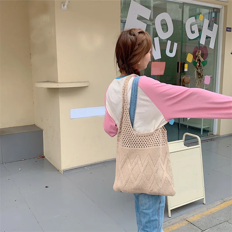 Designer Knitted Handbags Female Large Capacity Totes Women's Pack Summer Beach Bag Big Purses Casual Hollow Woven Shoulder Bags