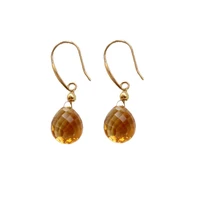 Boucles d'oreilles classiques en cristal jaune à facettes pour femmes, artisanat stéréoscopique, goutte d'eau, breloque, bijoux de fin de rêve, banquet 6