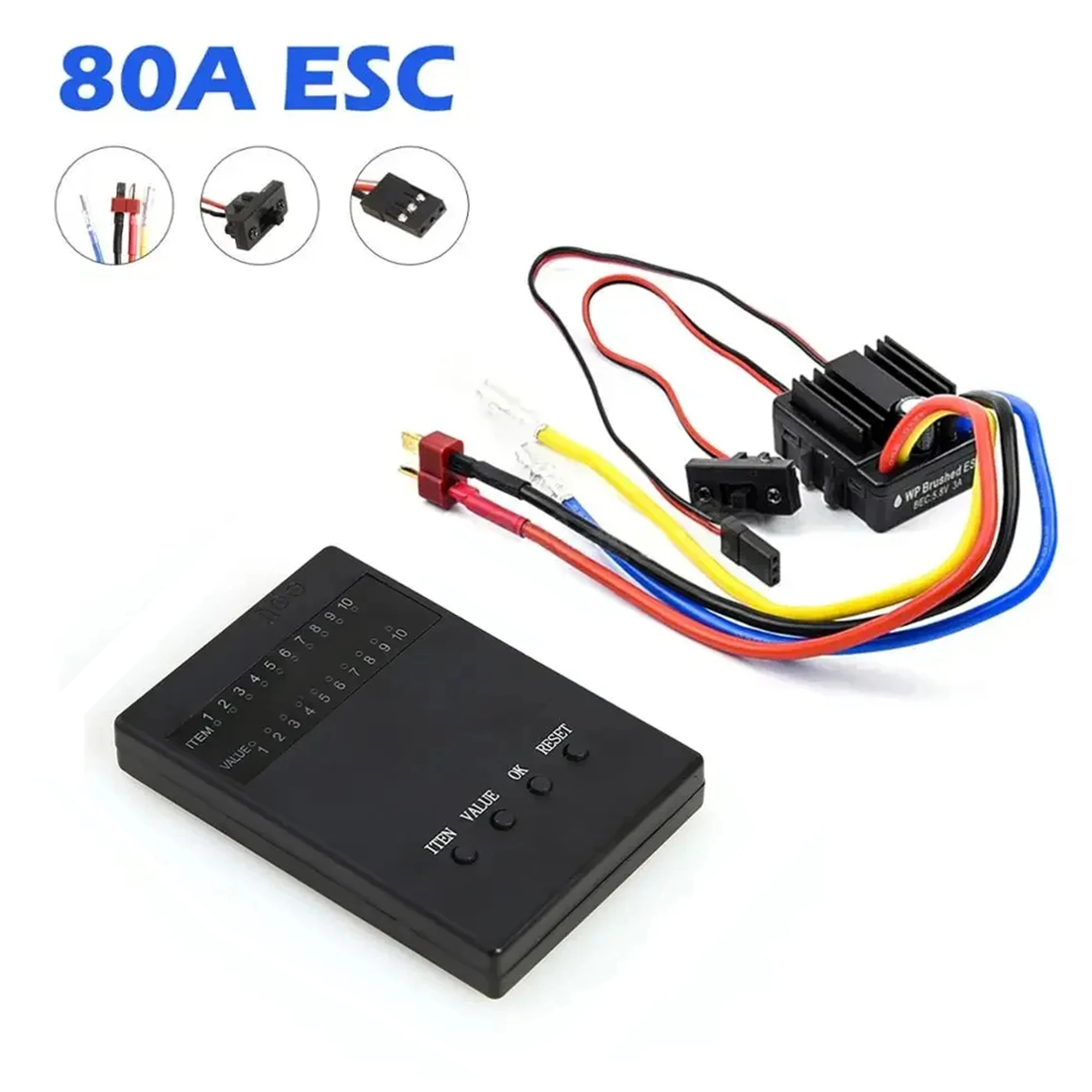 

NEEBRC 80A ESC WP-880 1/10 1/8 WP Crawler Brushed 80A 1080 Electronic Speed Controller Waterproof ESC with Program Card Set