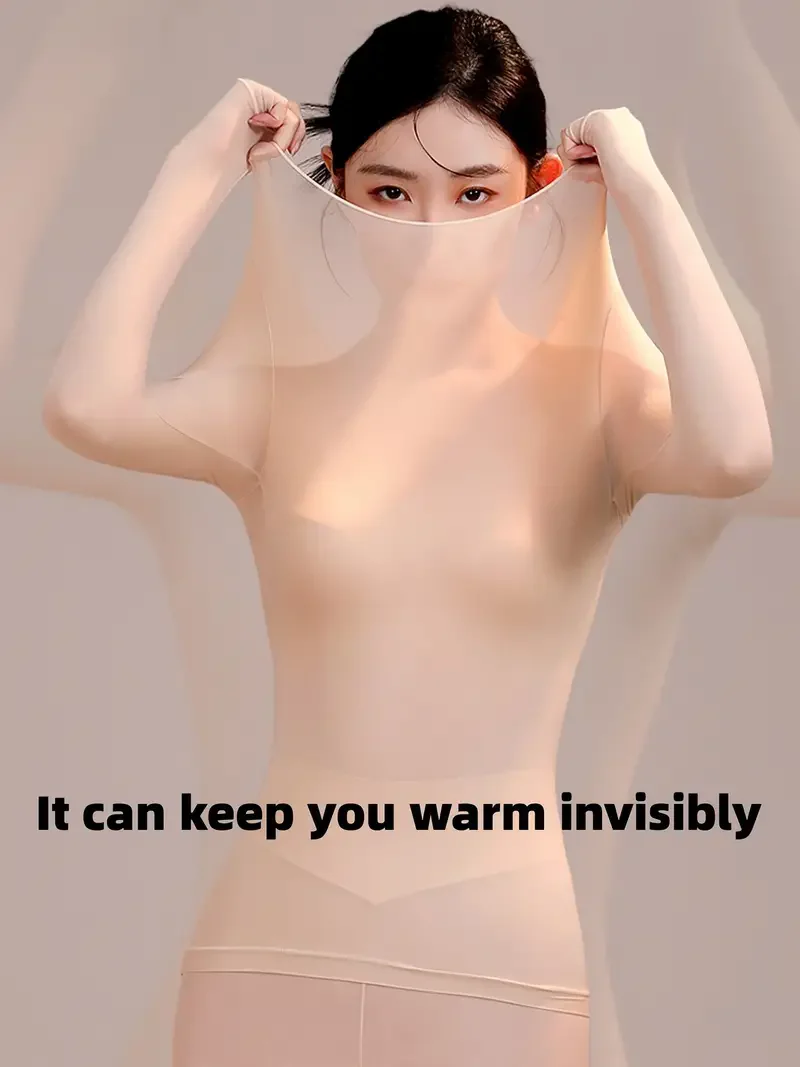 2 seamless thermal underwear, soft and comfortable long sleeved slim fit bottom top, women's underwear and pajamas