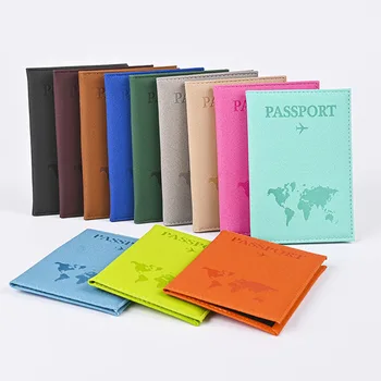 PU Leather Passport Cover For Men & Women Organizer - Protective Card Holder ID Document Covers World Map Travel Passport Case 6