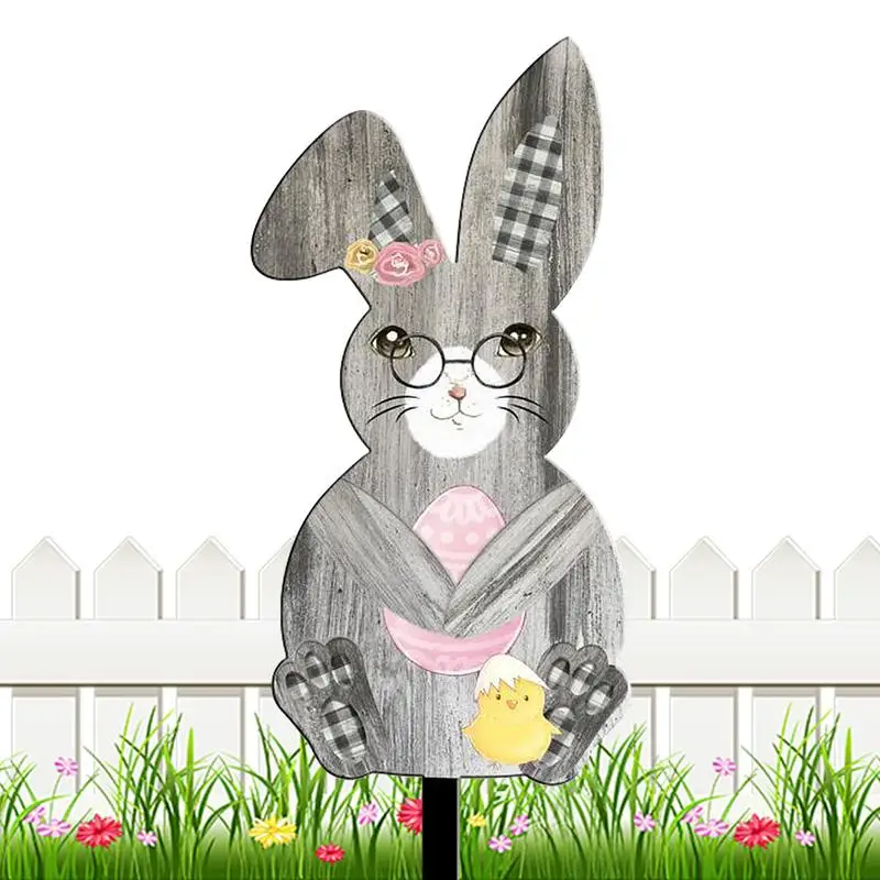 Animal Bunny Yard Stakes Acrylic Animal Shaped Lawn Decorations Sturdy Easter Garden Outdoor Sign With Stakes For Patio Garden