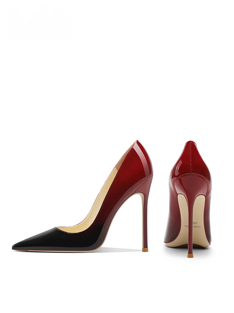 

2024 fashionable new black and red gradient high-heeled female thin heel sexy pointy temperament working single shoes