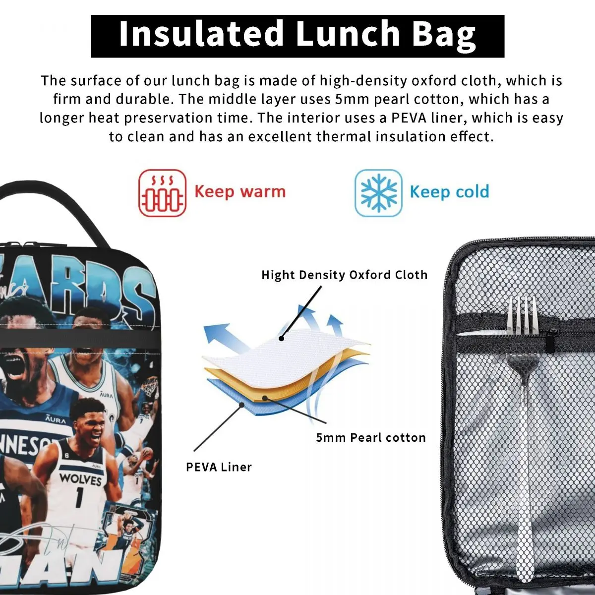 Vintage Anthony Edwards Ant Man Bootleg Thermal Insulated Lunch Bag for School ANT Basketball Sports Portable Food Bag Lunch Box