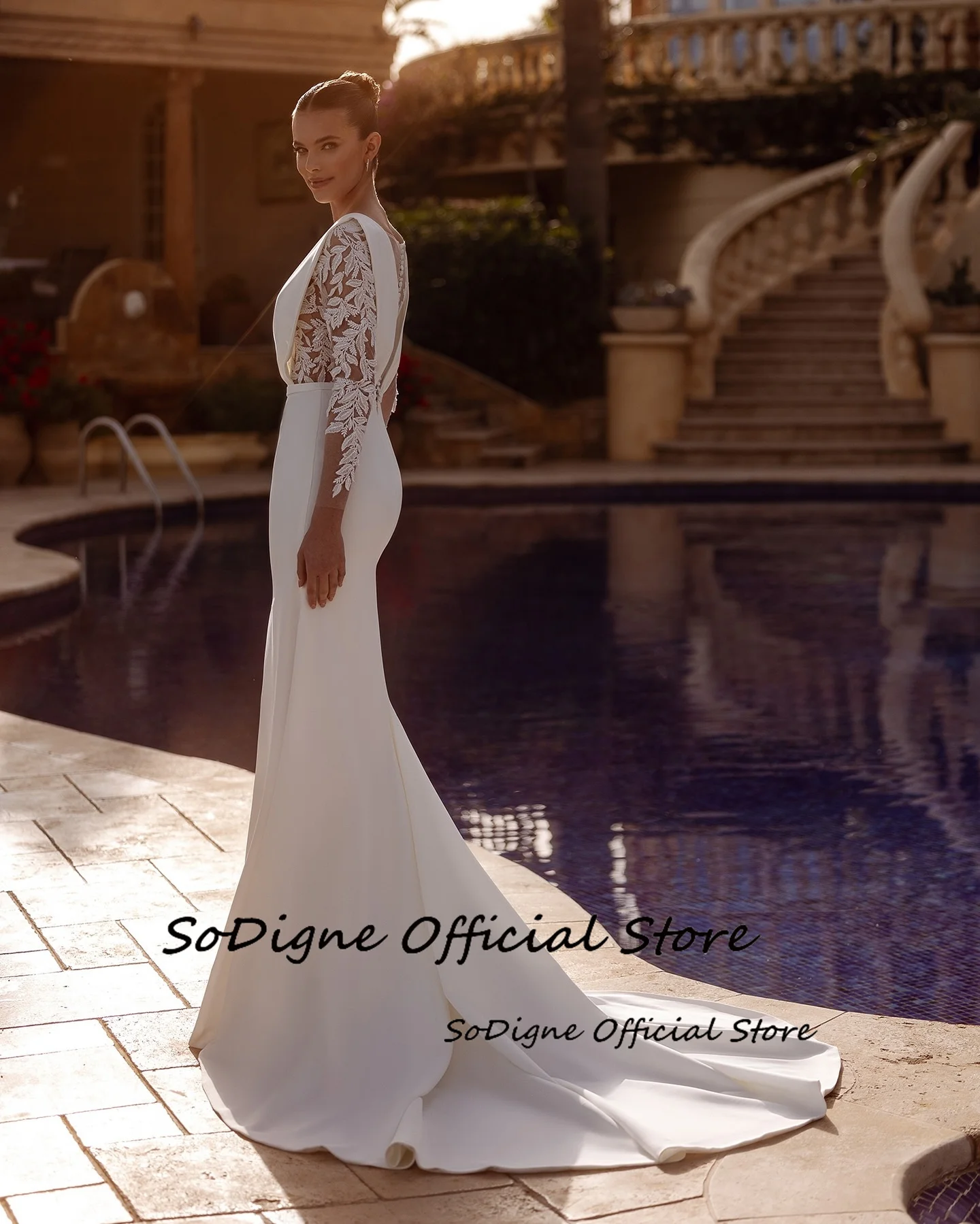 SoDigne Mermaid Satin Appliques Wedding Dresses Full Sleeves O-neck Bride Dress Wedding Gowns vestidos de novia Customized 14 S45bfef292eea4bb997b052eb250e6e8dN