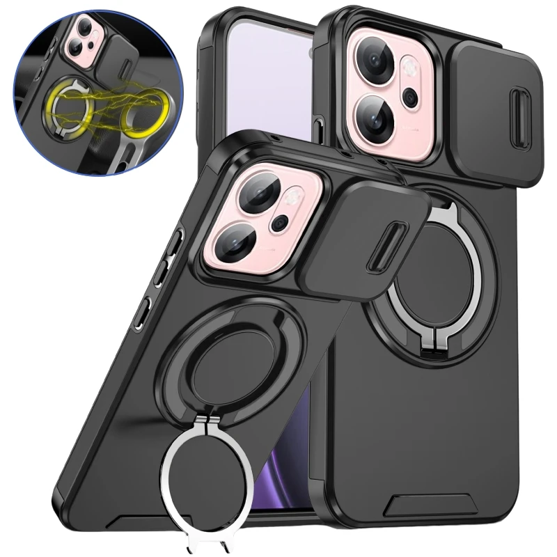Enhanced Shockproof Armor Case with Car Magnetic Holder and Slide Lens Protector Cover