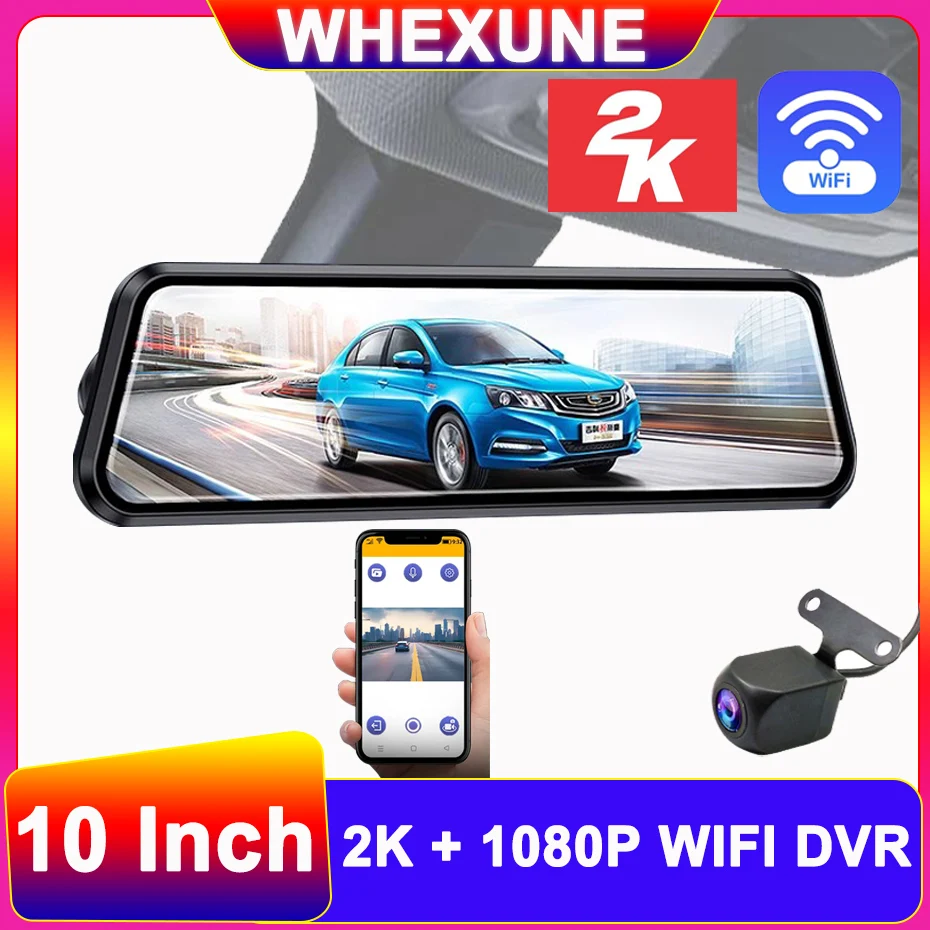 Whexune Car Dvr Wifi 2K Specchietto Retrovisore Videoregistratore 3 In 1 Fhd Video 10 Pollici Dash Cam Obiettivo Sony Con Specchietto Retrovisore
