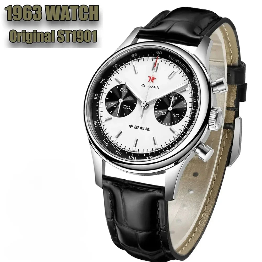 SEAKOSS Panda Hombres 1963 Cronógrafo Reloj De Pulsera Mecánico