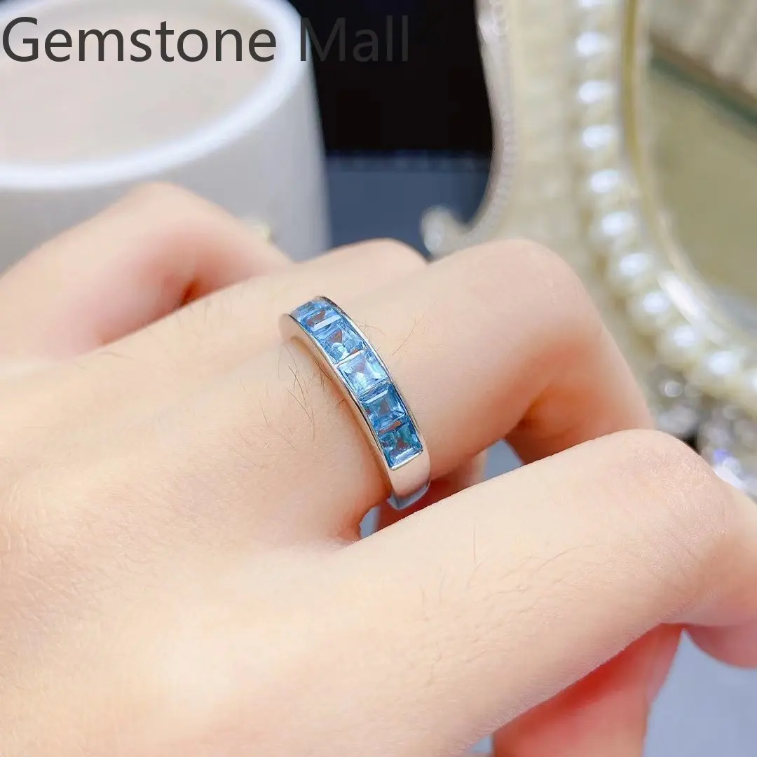 

Simple Silver Gemstone Band Ring for Woman 7 Pieces 3mm 1ct Natural Topaz Ring with 3 Layers 18K Gold Plating No Fading