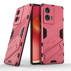 Magnetic Armor Shockproof Stand Phone Case in Sleek Black for Moto Edge50 Fusion (Rose Red)