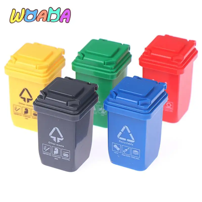 

5pcs/set 1:12 Dollhouse Miniature Trash Can Model Garbage Truck Cans Curbside Vehicle Bin Toys Kid Simulation Furniture Toy Gift