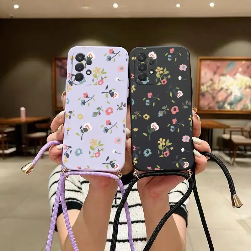 Scatter Flowers Crossbody Lanyard Silicone Phone Case Cover