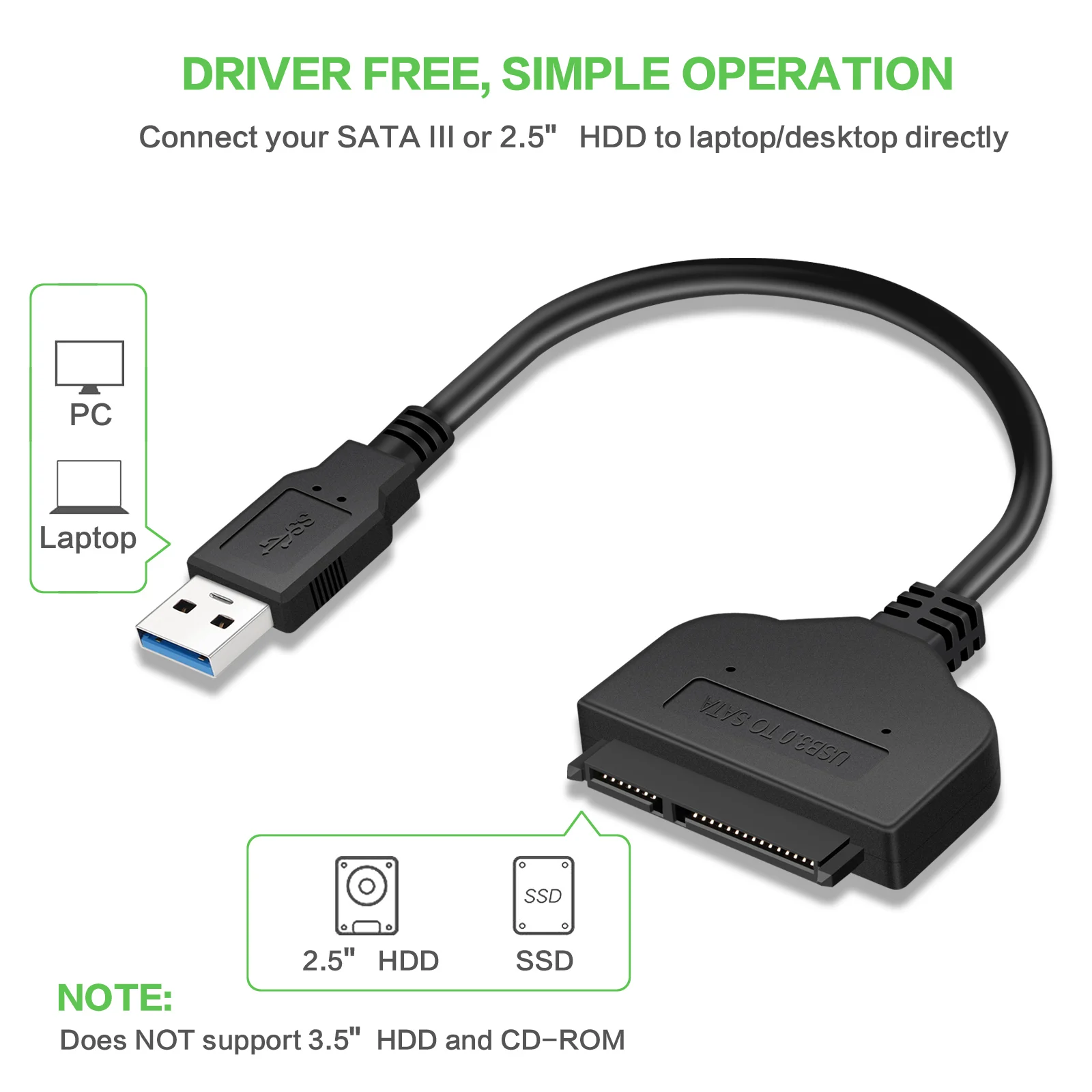 

USB 3.0 to 2.5” SATA III Hard Drive Adapter SATA to USB3.0 PC External Converter for 2.5 inch SSD&HDD Data Transfer Support UASP