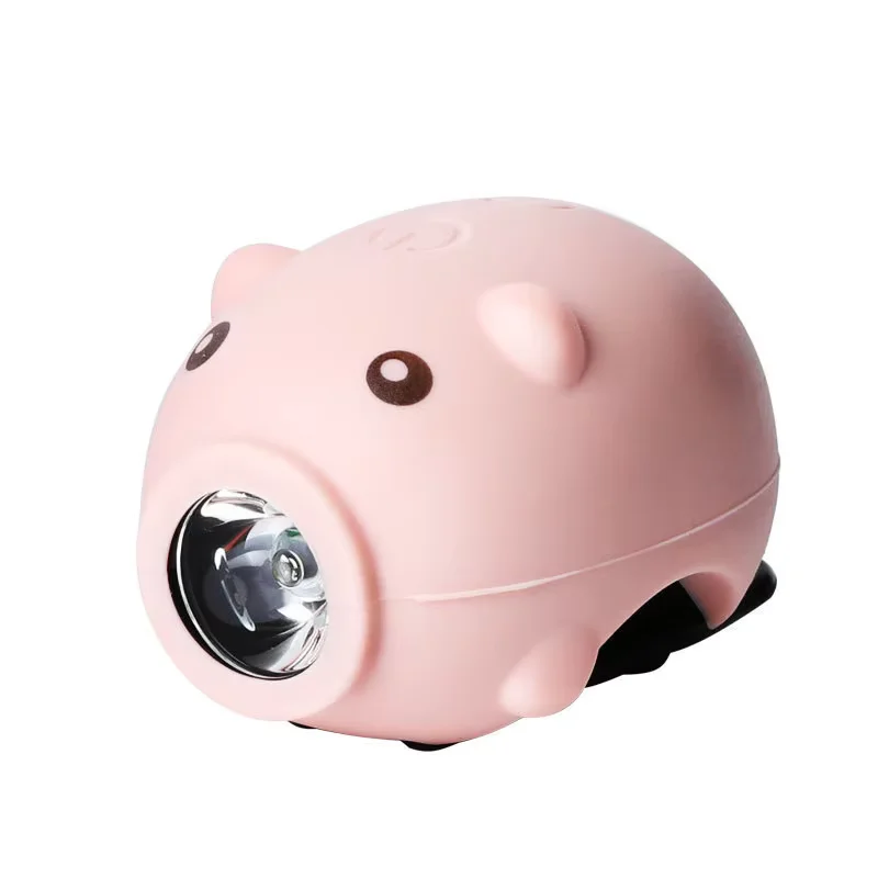 Cartoon Piggy Rechargeable MTB Bike Headlight with Horn - 3-Mode Handlebar Front Light