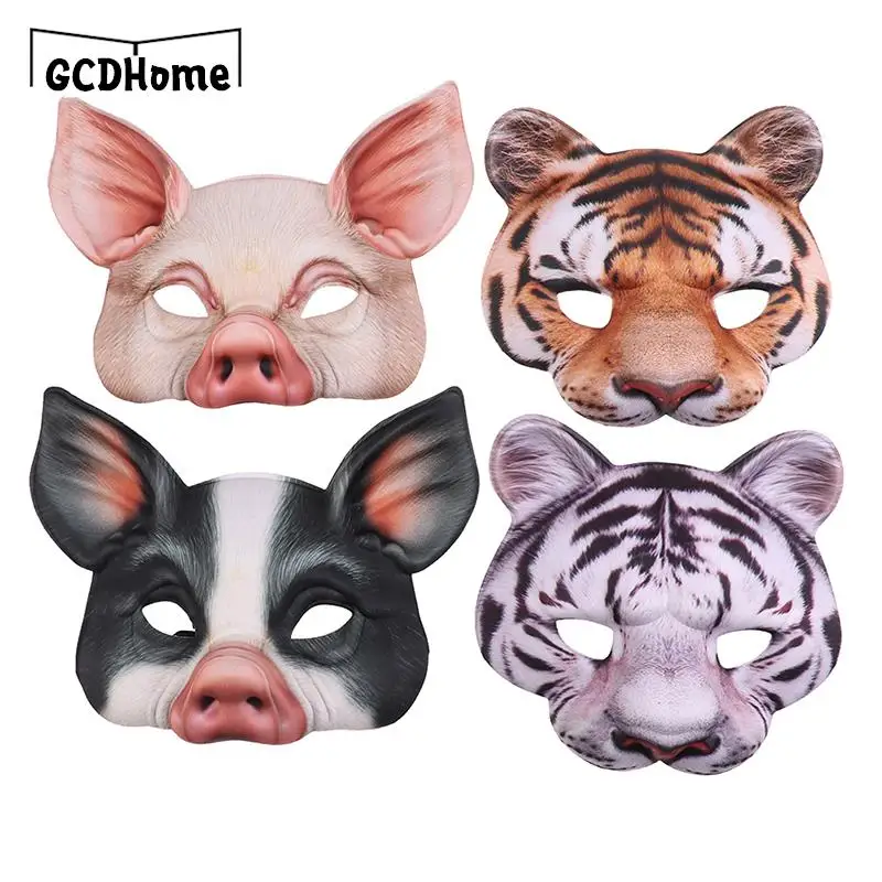 Novelty Halloween Jokes Unisex 3D Tiger Pig Animal Half Face Eye Mask Festival Masquerade Party Cosplay Costume Decoration