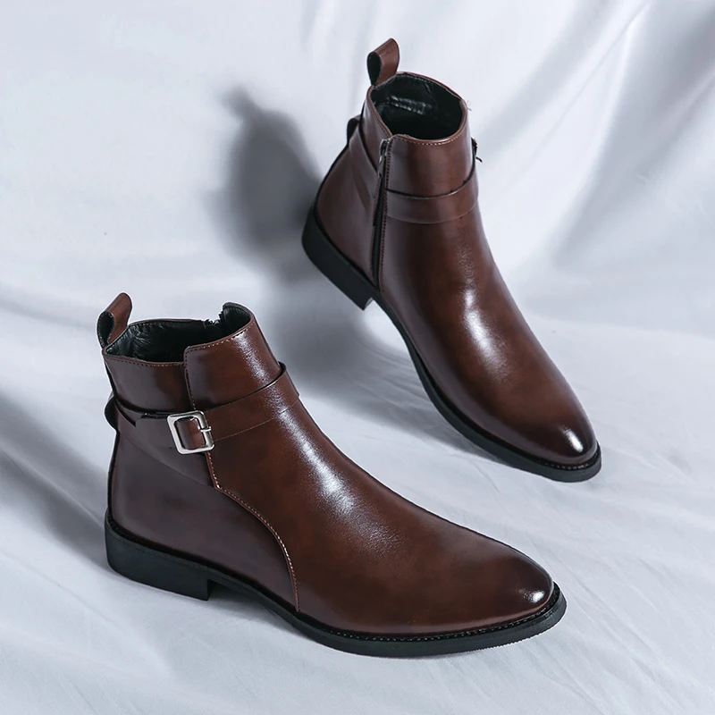 Luxury Brand Leather Shoes Men Boots Winter Formal Leather Oxfords Shoes Dress Boots Chelsea Commercial Affairs Ankle Men