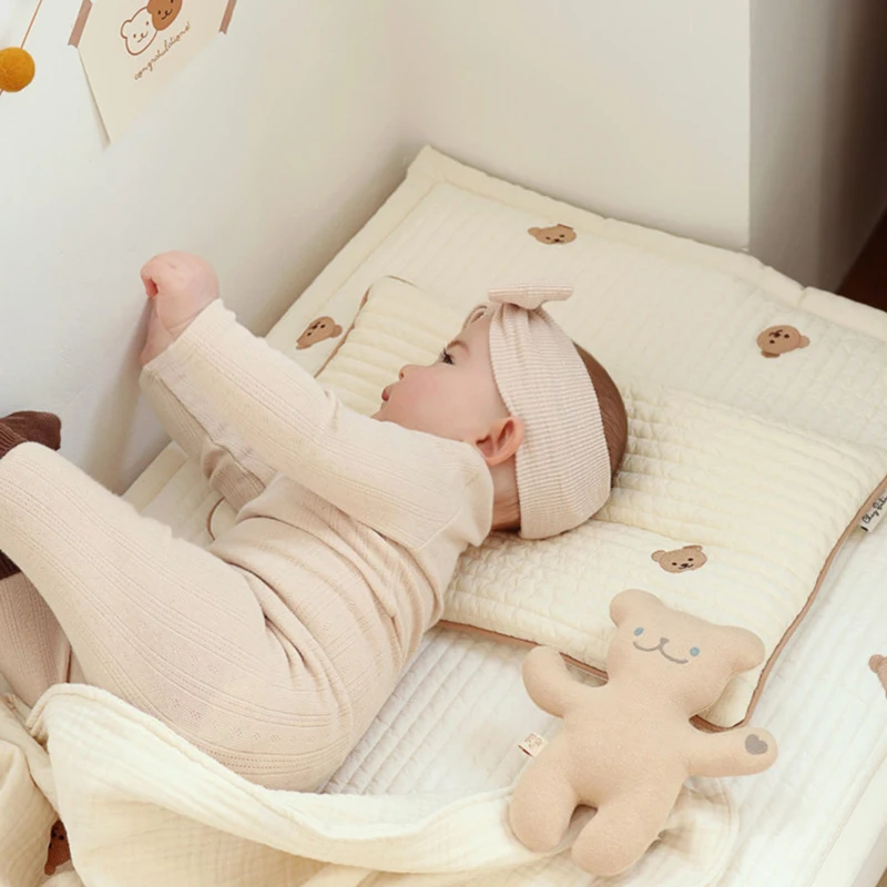 Korean Ins Style Baby Embroidered Bear Pillow Breathable Sweat-absorbent Cotton Pillow Baby Cute Pillow 2