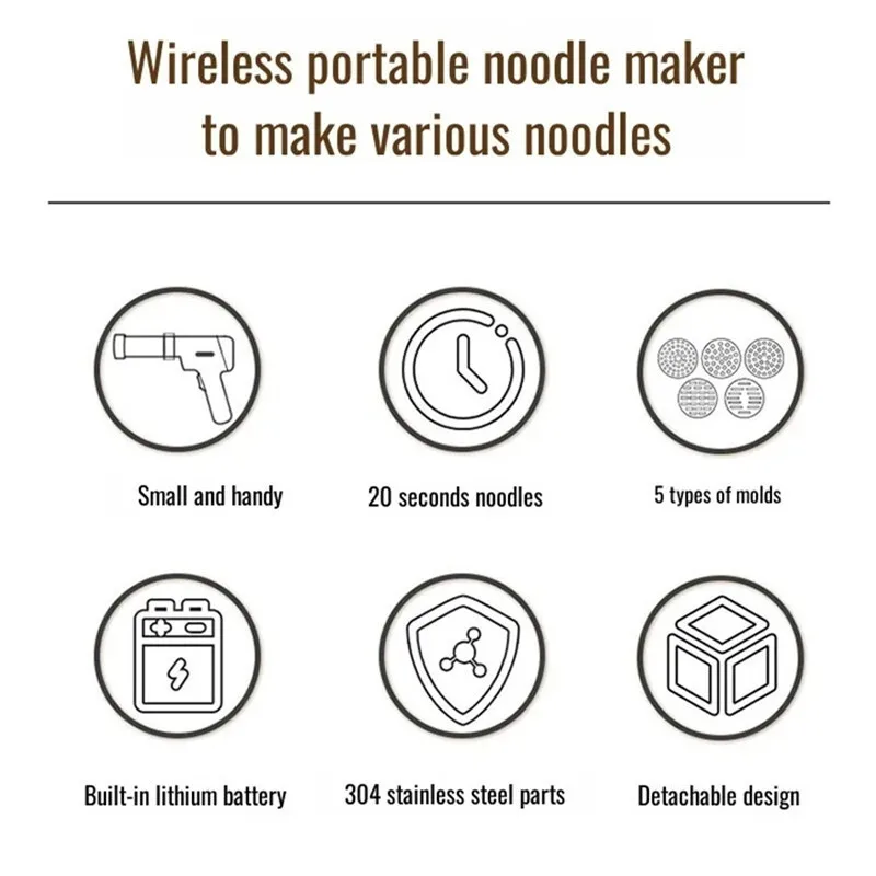 5-in-1 Electric Pasta Machine Maker Handheld Portable Cordless Noodle Machine Homemade Spaghetti Ramen Home Kitchen Appliances