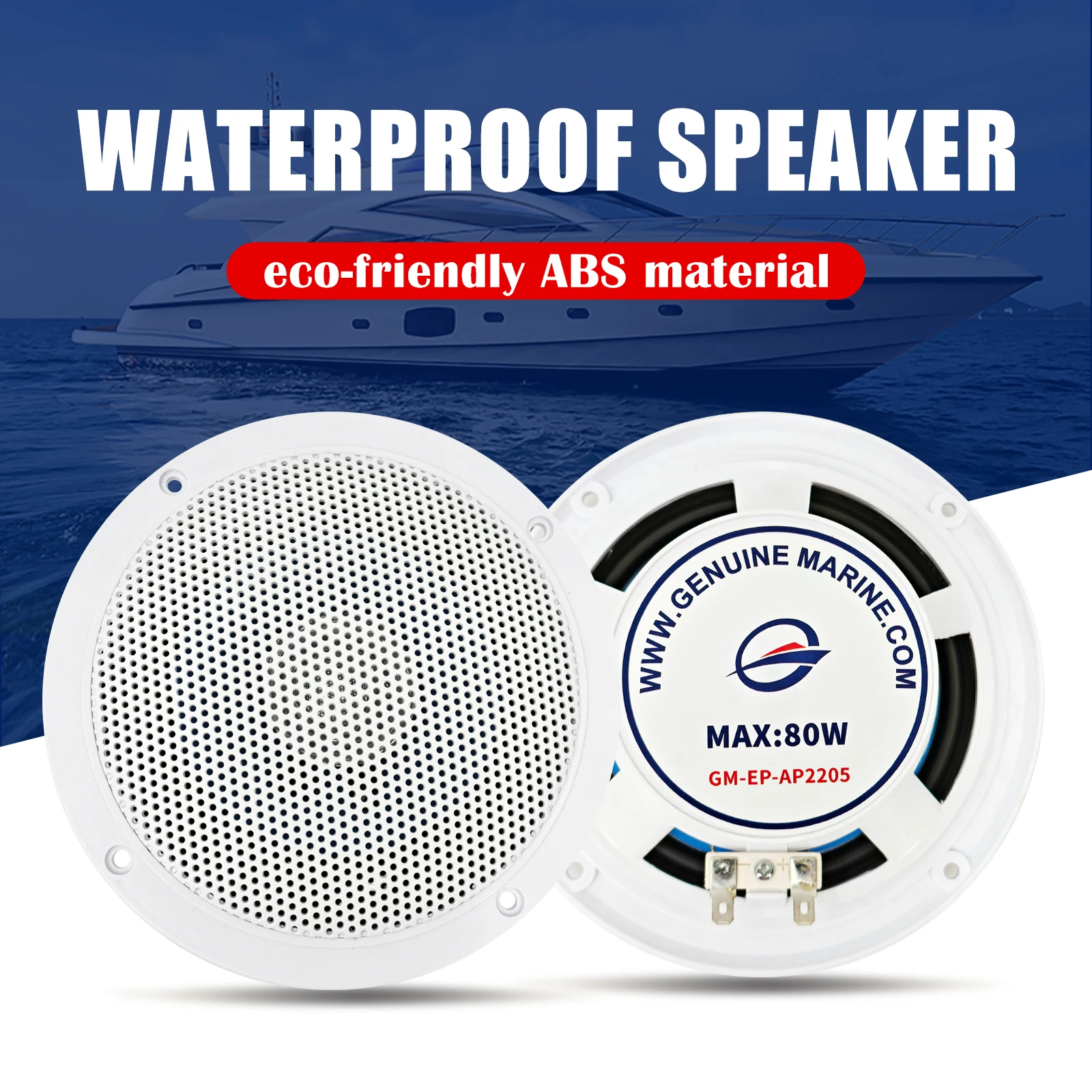 Genuine Marine 6" 80W IPX6 Waterproof Marine Speakers White ABS Plastic High-Quality Sound for Motorcycle Boat ATV UTV Thalassa