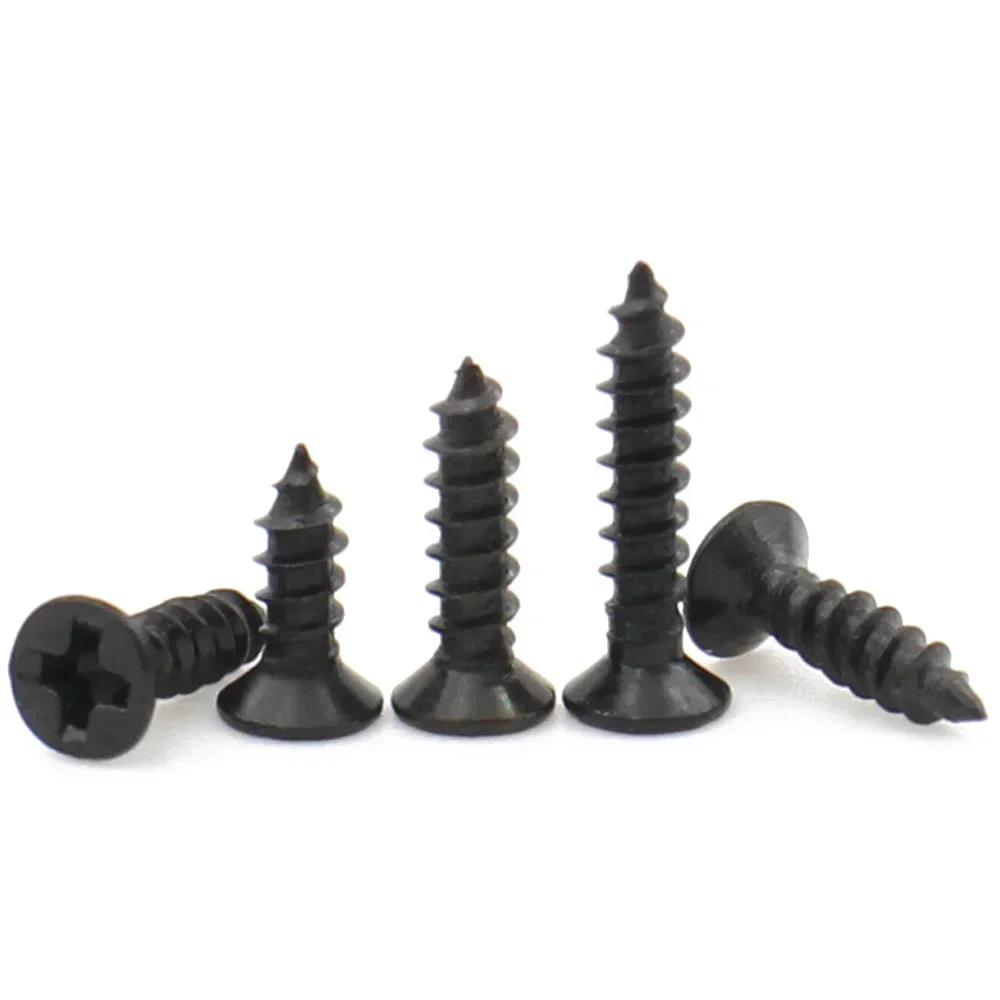 Self Tapping Screw Black Phillips Carbon Steel M1 M1.2 M1.4 M1.5 M2 M2.6 M3 M3.5 M4 M5 Cross Countersunk Flat Head 100pcs/lot