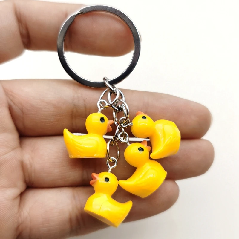 Simple Design Five Mini Yellow Duck Keychain for Women Men