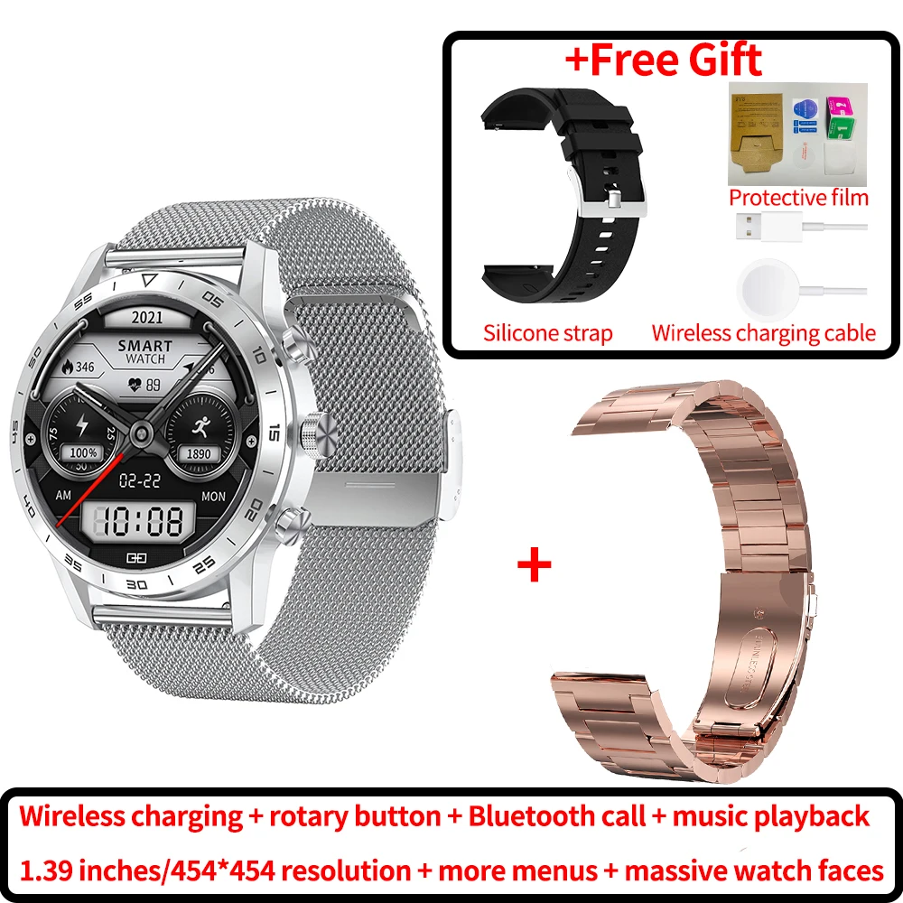 2022 NEW KK70 Smartwatch Men Wireless Charging Smart Watch 454*454 HD Screen Waterproof Men's Fitness Bracelet For Android Apple 