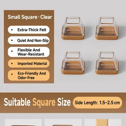 Silicone Non - Slip Felt Floor Protectors - Set of 4 Chair Leg Pads for Quiet, Wear - Resistant Furniture Feet (Square)
