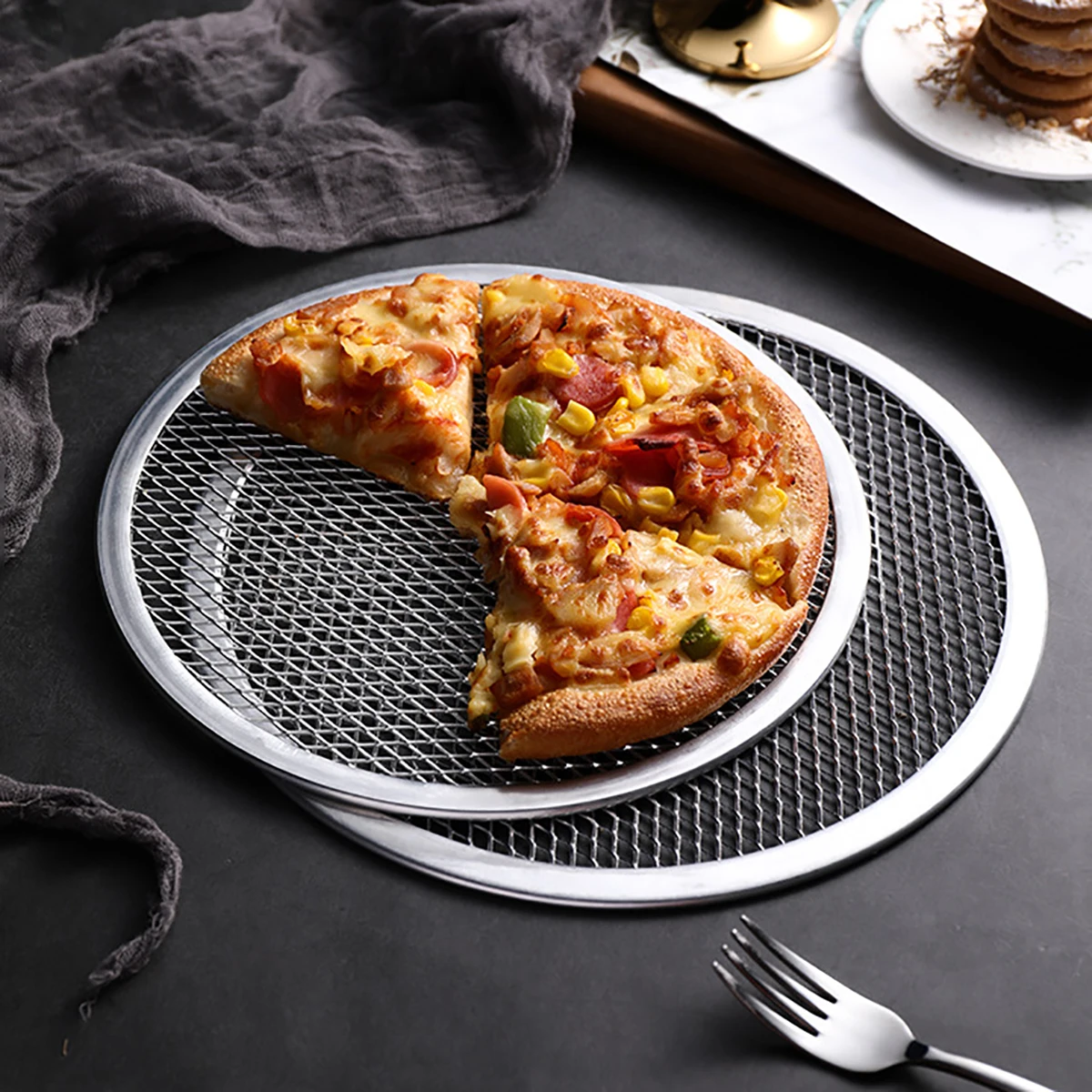 Pizza Bakeware 8/9/10/11/12/13 Inch Round Pizza Baking Tray DIY Pizza Screen Metal Net Non-stick Pan Seamless Aluminum Screen