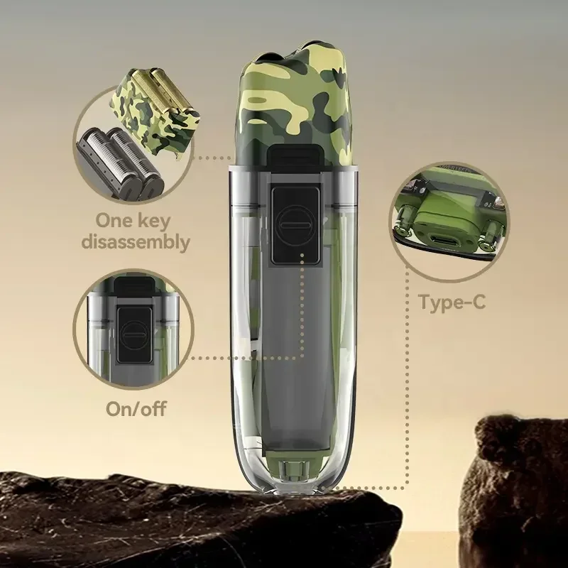 Kemei KM-TX7 Transparent Fuselage 1200 mAh Lithium Battery Electric Shaver USB Rechargeable Waterproof Reciprocating Razor 5