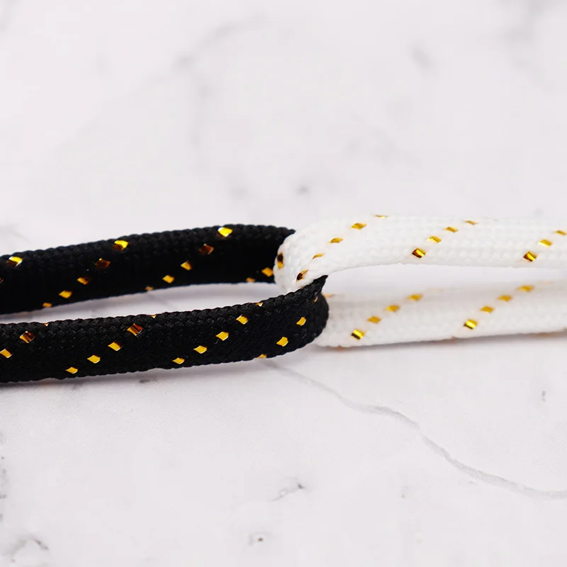 Coolstring 7MM Black White Flatlace With Golden Metallic Yarn Strip Canvas Leisure Street Walk Casual Sport Style Polyester Tape