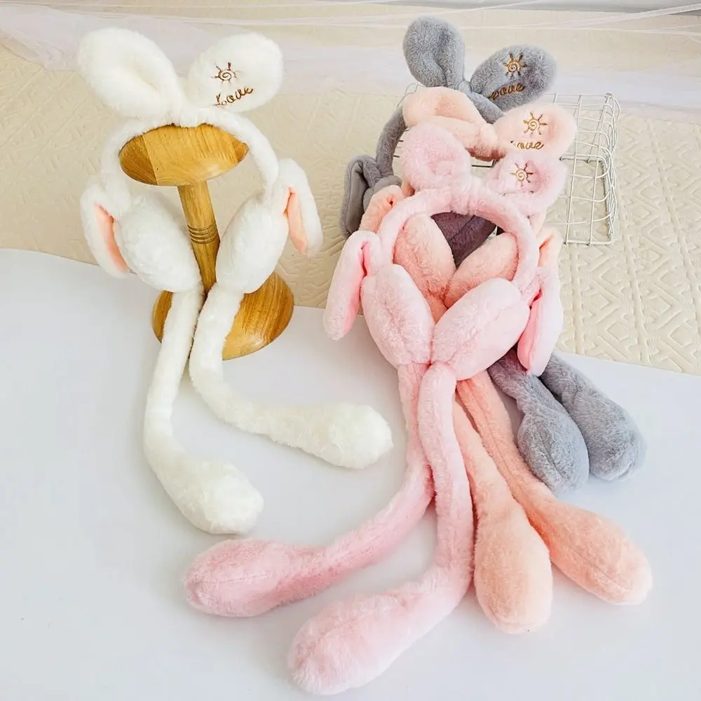 

Cute Rabbit Moving Earmuffs Funny Toys Headwear Winter Warm Animal Earflap Hat Earmuff Earflap Plush Moving Hat