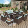 Swivel Glider Patio Furniture Set, 8 Pcs Wicker Rattan Outdoor Conversation Set, Garden Sofas 1