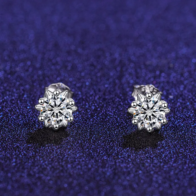 New Mosan diamond snowflake earrings women's Korean imitation diamond earrings classic six-claw light luxury sterling silver