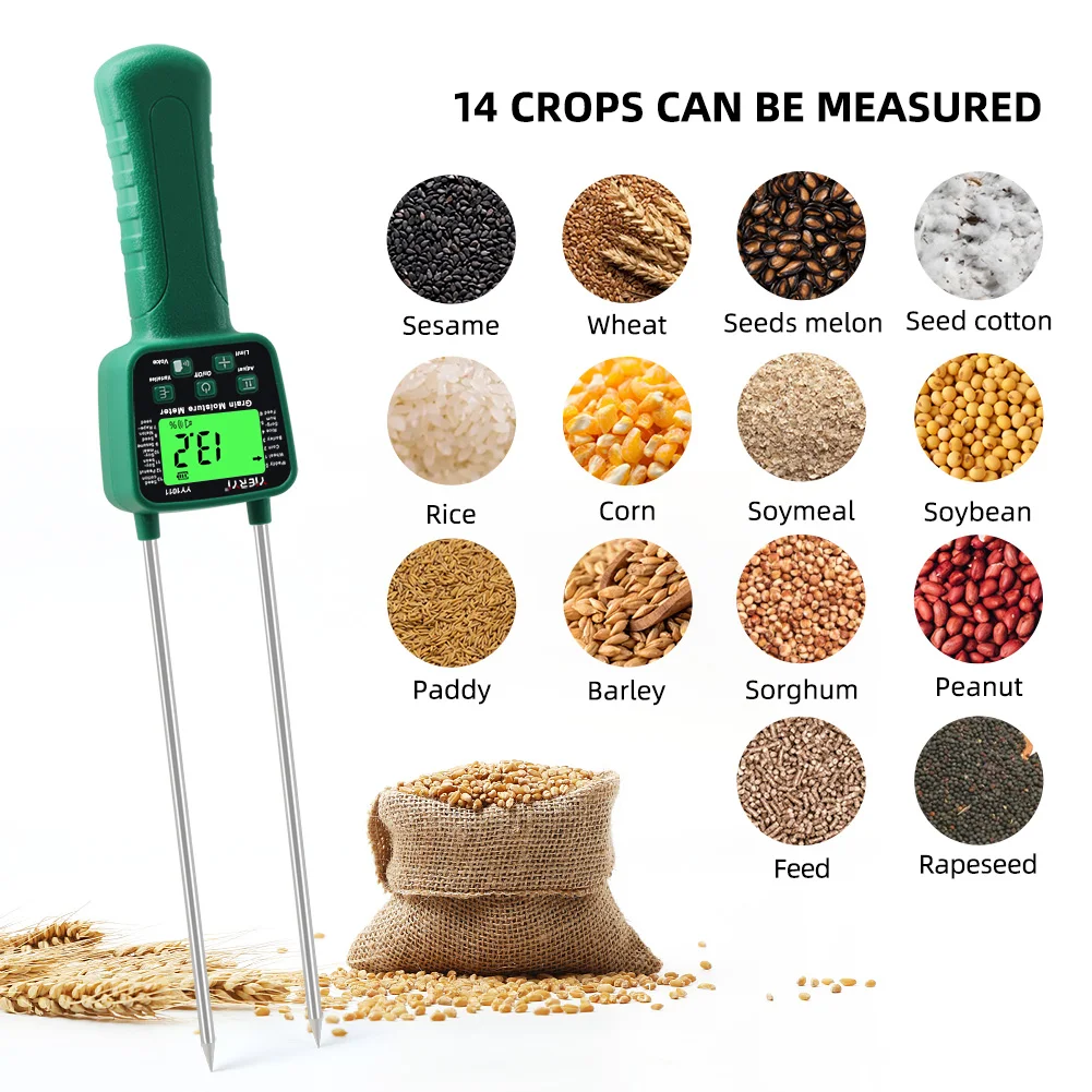 Yieryi Grain Moisture Meter YY-1011 Digital Grain Moisture Content Tester For Wheat Corn Barley Feed Soybean Peanut Seed Cotton