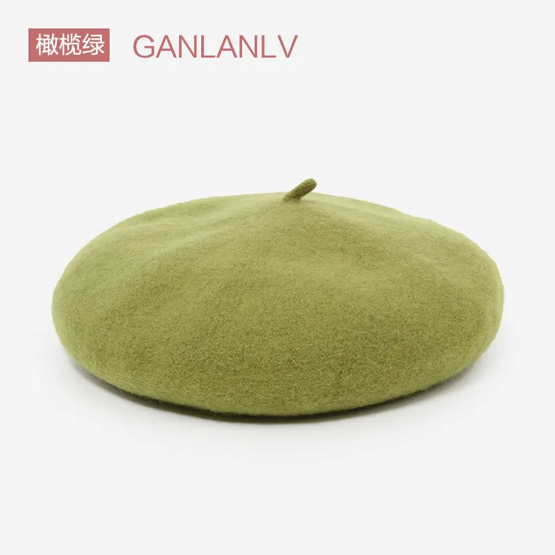 Wool Beret Hat Green Wool Beret Japanese Retro Painter Bud Hat Autum Winter Vintage Keep Warm Cute Casual Women