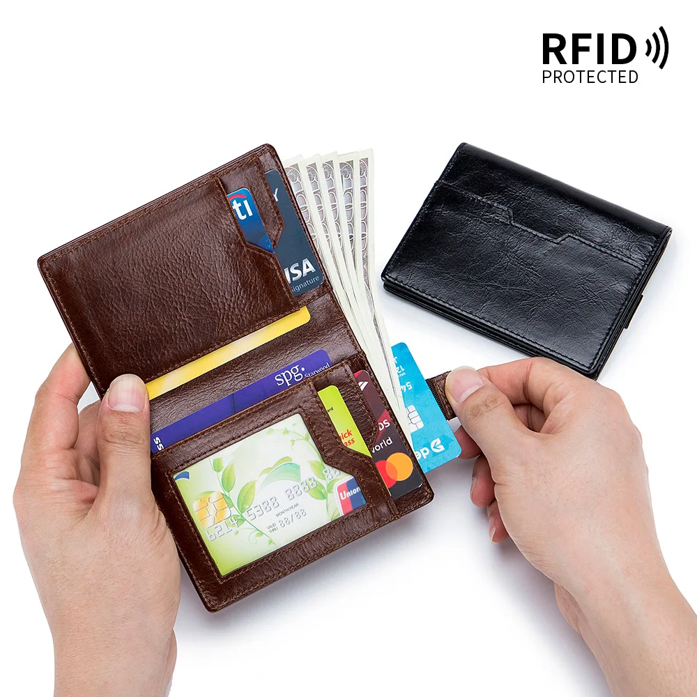 

Vintage Men Short Wallet Genuine Leather Card Holders Cowhide Wallets Fashion Small Portable Purses Wallet Coin Bags Clutch Bag